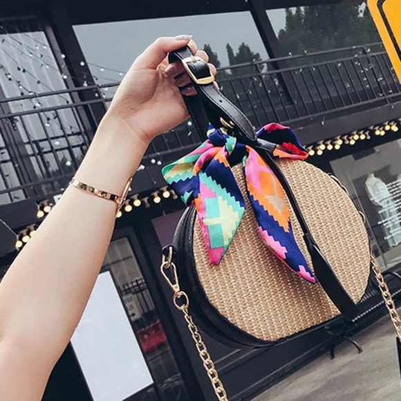 Handbags - Weaved Scarf Circle Crossbody Bag